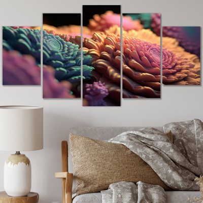  «3D Fractal Universe In Retro Pastel II - Fractals Wall Decor - 5 Panels