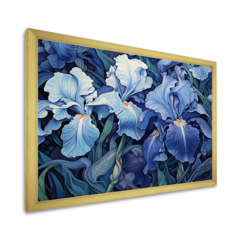 " Blue Green Iris Impressions ", Gold Picture Framed, 30" H x 40" W x 1" D