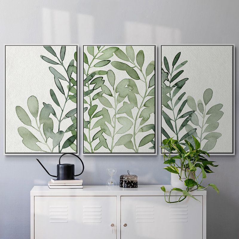 Forage Greens II, reproduction encadrée sur toile 3 pièces, H 36 po x l 75 po x P 2 po, Blanc