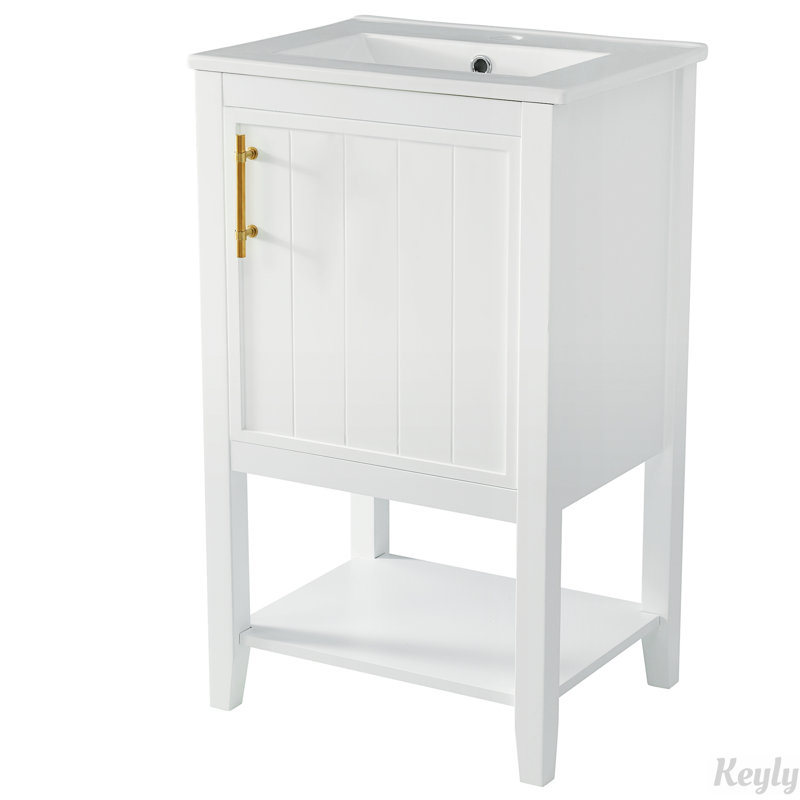 Meuble-lavabo de 20 po avec lavabo, porte à fermeture douce, support de rangement et tablette ouverte, Blanc