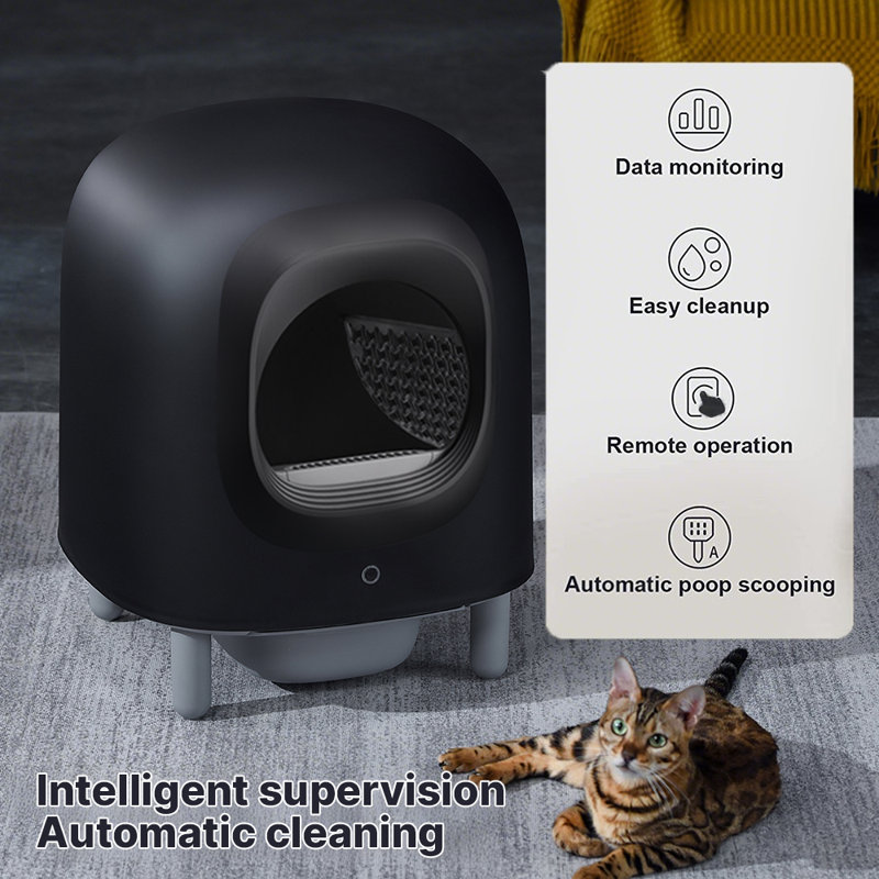Self Cleaning Cat Litter Box, App Control, Safety Protection, Automatic Smart Robot Litter Box For Multiple Cats, With Garbage Bags&Plastic Air Filter, Black& White