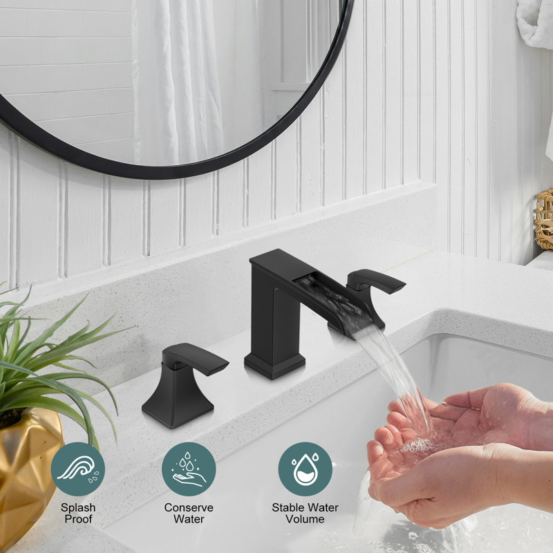 8 In. Waterfall Widespread 2-Handle Bathroom Faucet With Pop-Up Drain Assembly, Matte Black