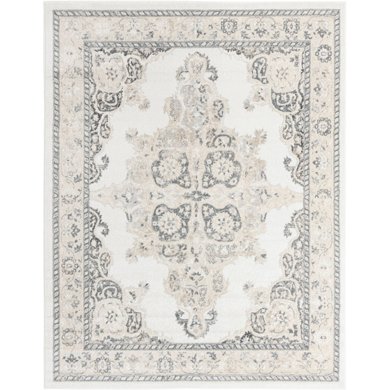 Traditional Makay Area Rug Cream Color, Rectangle 7'10" x 10'