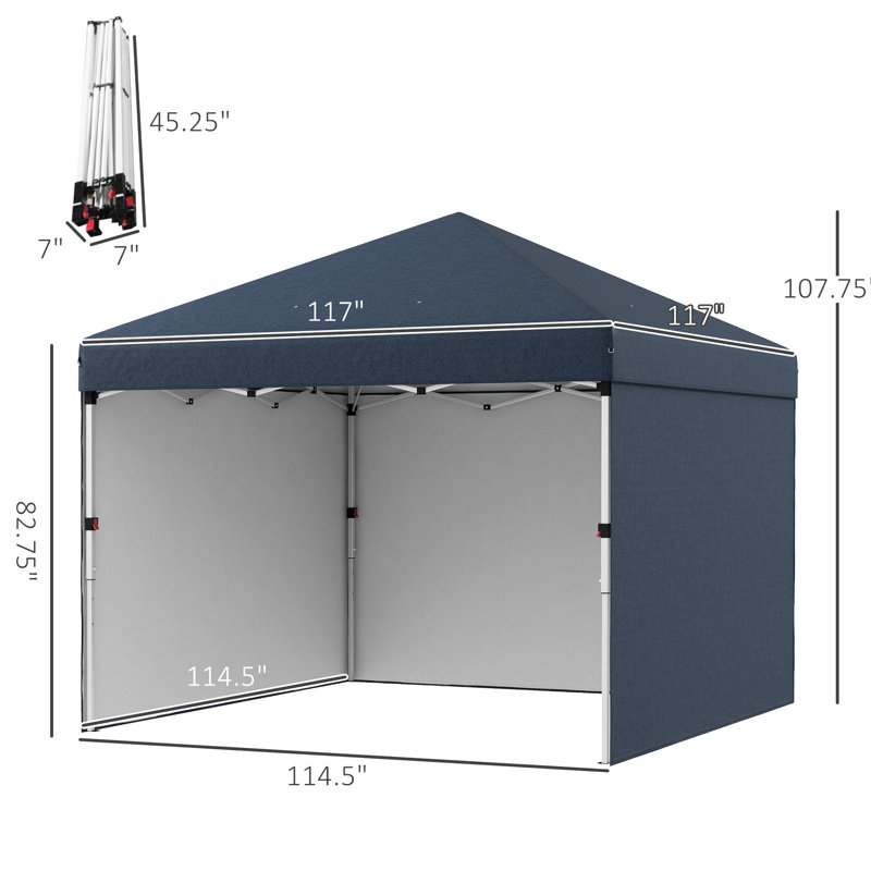 Auvent 10 'X 3 parois latérales, fonction de hauteur personnalisable. Tissu UV30 +. Comprend un sac de transport et des sacs de poids pour les jambes. Pavillon de jardin bleu marine Abri protégé