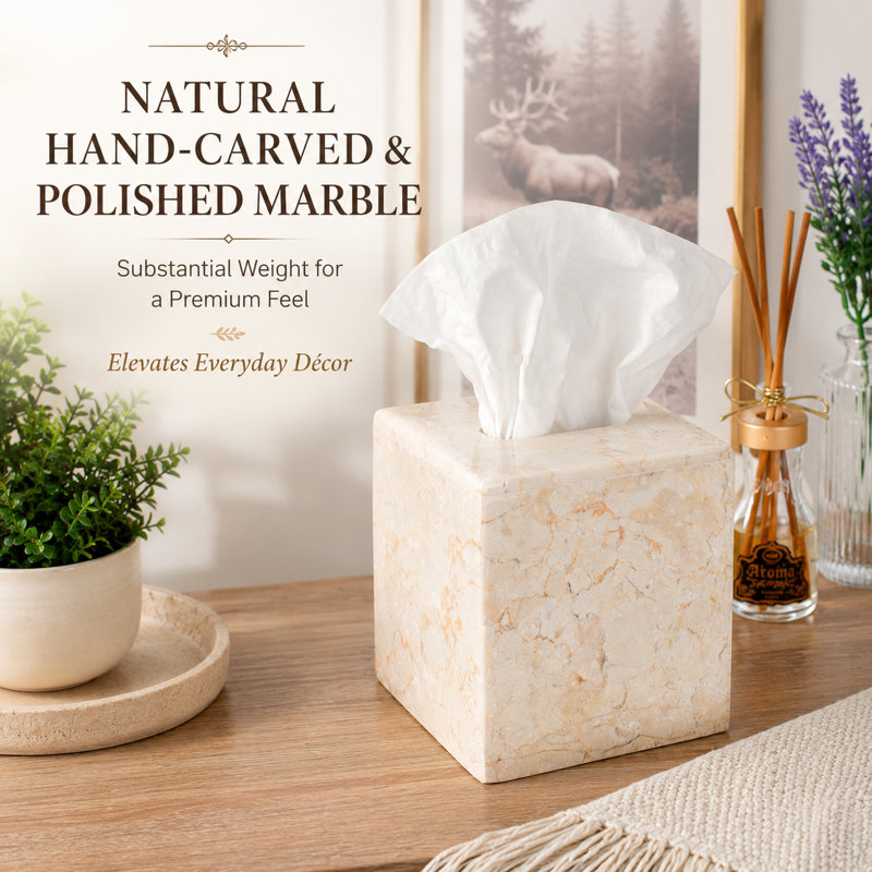 Natural Beige Marble Square Tissue Box Cover