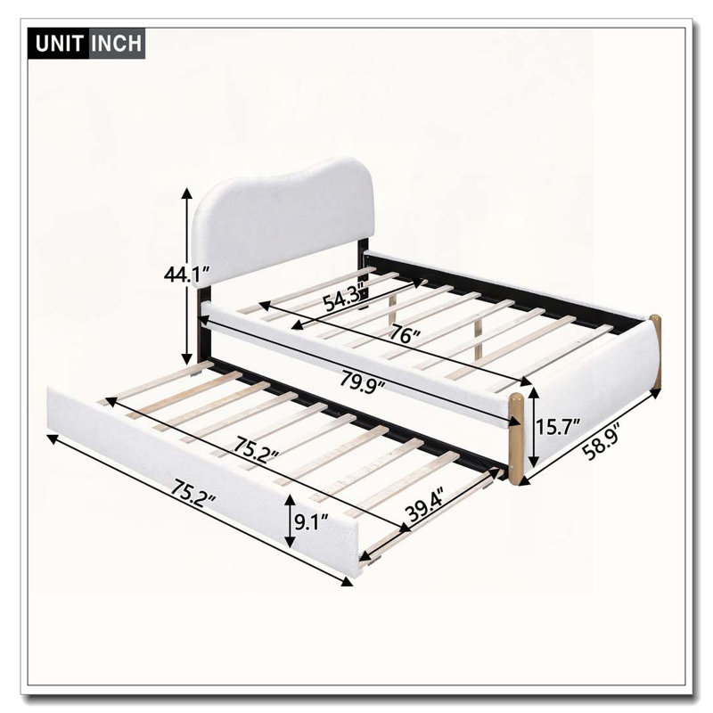 Lit plateforme tapissier Berber, White, Full