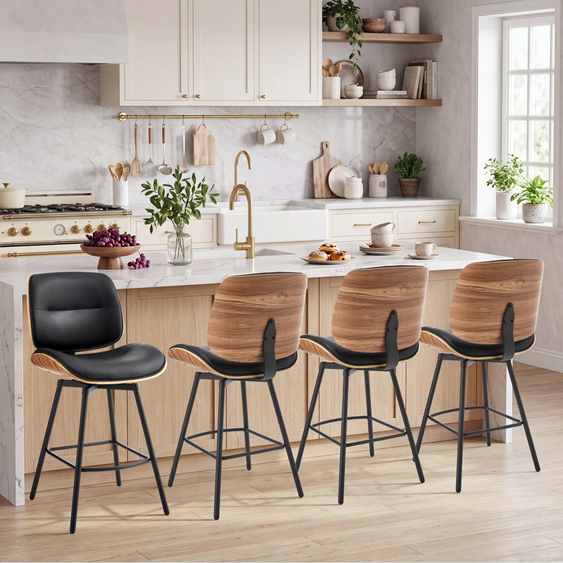 Tabouret de comptoir pivotant en similicuir, Noir