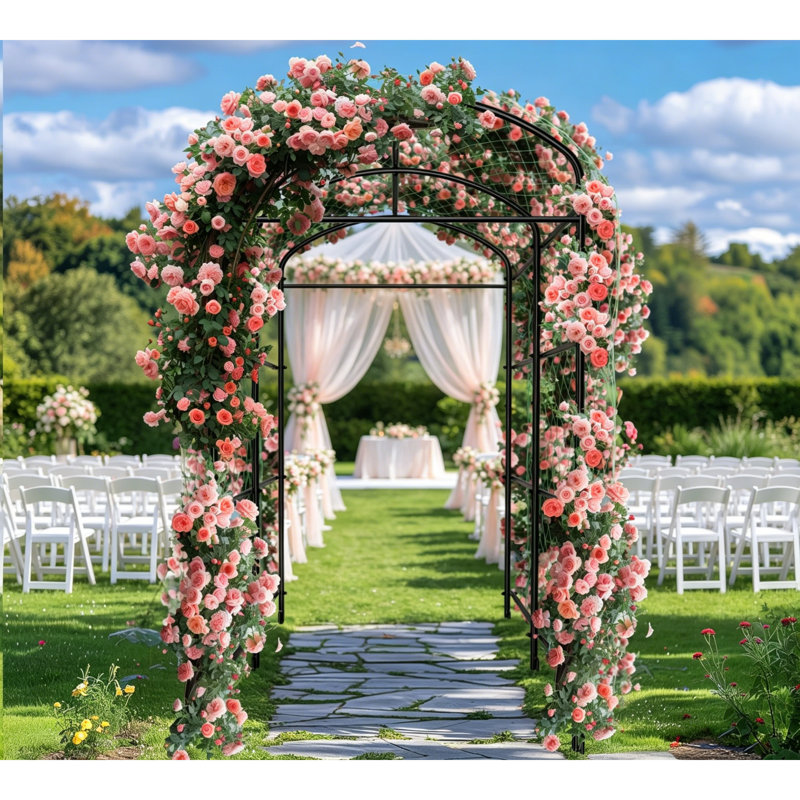 Extra Tall Garden Arch Trellis With Netting, Heavy Duty Metal Climbing Plant Support Tunnel For Outdoor Vegetables, Cucumbers, Vines And Flowers
