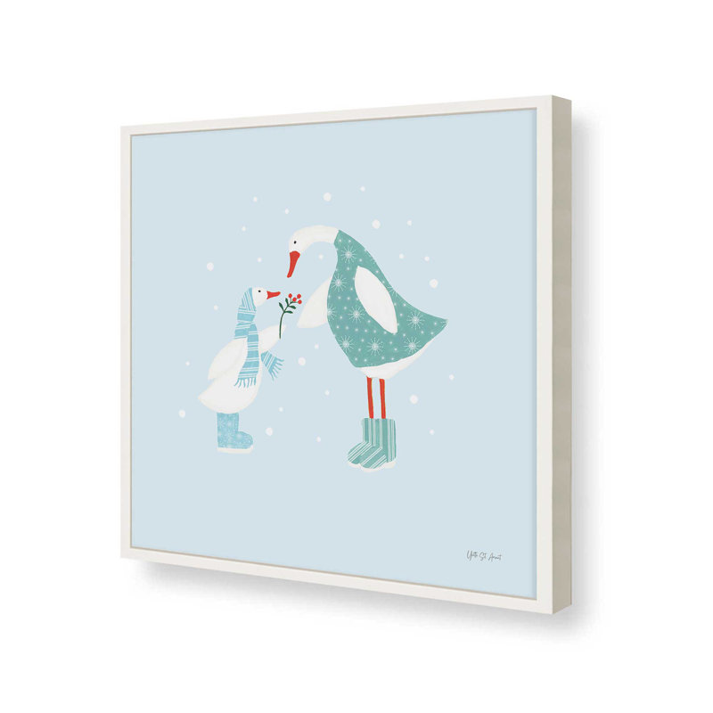 «Ducks in the Snow II» par Yvette St. Amant, reproduction d'art, H 36 po x l 36 po, Blanc
