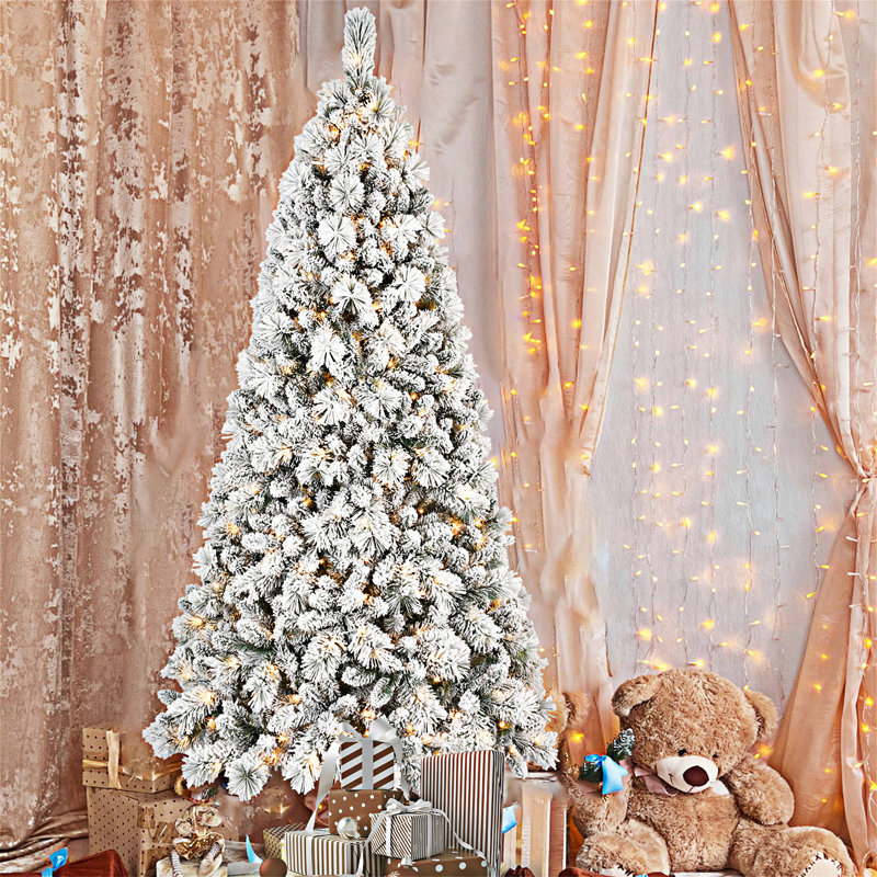 Arbre de Noël floqué avec support en métal, 9', Illuminée