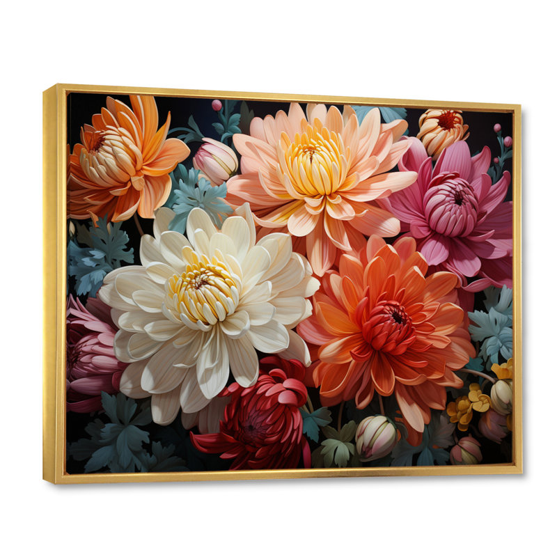 «Mums Mums In Bloom III», reproduction d'art sur toile, H 16 po x l 32 po x P 1 po, Cadre flottant doré