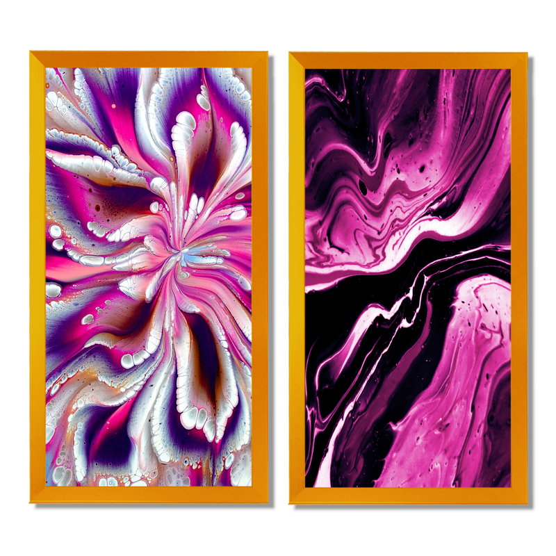 «Colorful Mixed Fluid Art», ensemble de 2 peintures sur toiles, H 32 po x l 32 po x P 1 po, Cadre photo doré