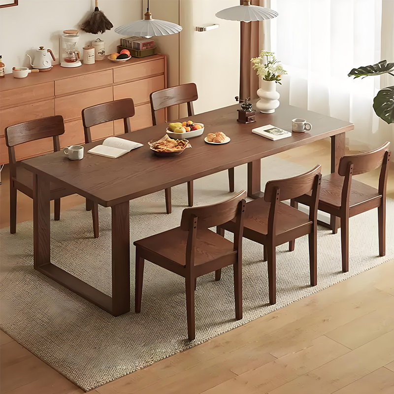 Solid Wood Dining Table Set 6 - Person Solid Wood Top Four Leg Dining Set, 29.5"H x 78.7"L x 33.5"W