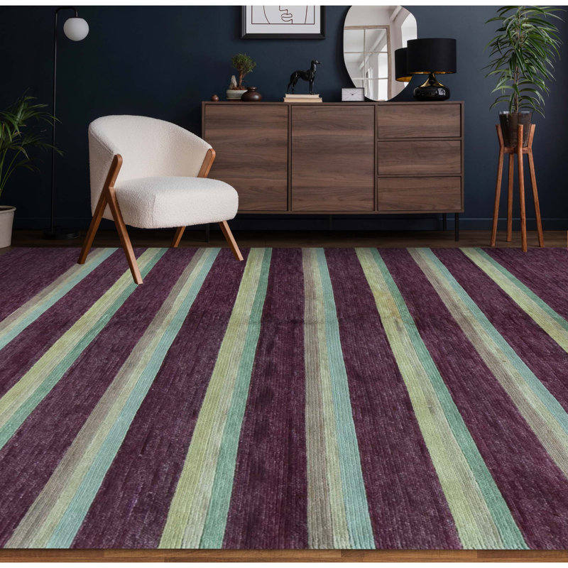 Himalayan Wool Striped Area Rug in Mulberry/Yellow, Rectangle 9'5" x 12'3"