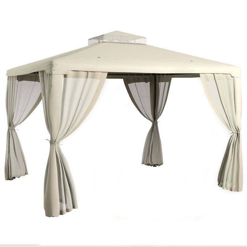 Patio Gazebo, Outdoor Canopy Shelter With 2-Tier Roof And Netting, Steel Frame For Garden, Lawn, Backyard, And Deck