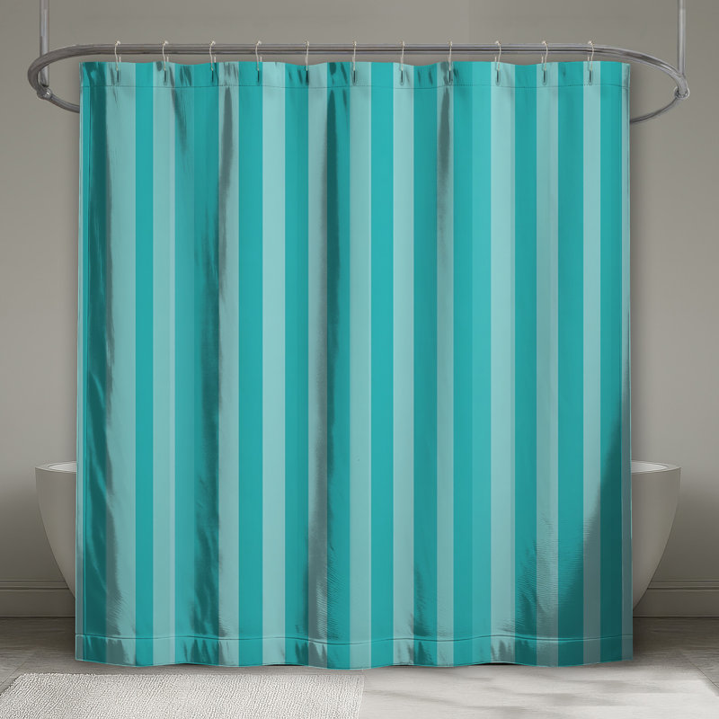 Rideau de douche à rayures - Motif de décor de salle de bain moderne, H 73 po x l 70 po, Bleu sarcelle rayé