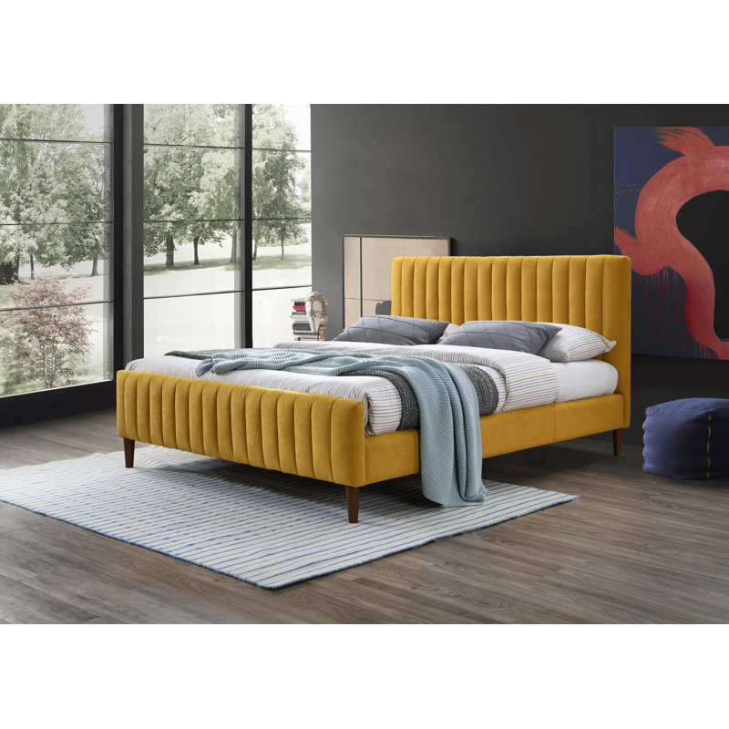 Spencer Catisha Upholstered Tufted Platform Bed, Mustard, Queen