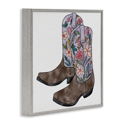 Wildflower Cowboy Boots Framed Giclee, design by Alisha Kiara Design