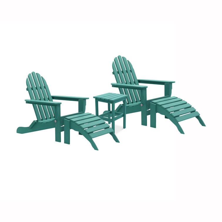 Hartington Plastic/Resin Folding Adirondack Chair with Ottoman and Table