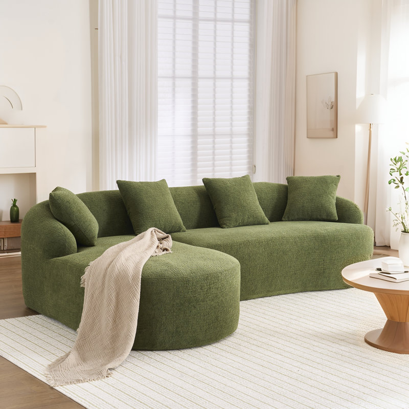 Canapé modulaire en L en éponge à compression complète avec méridienne incurvée, canapé modulaire en chenille, haute densité 30D pour le salon en appartement