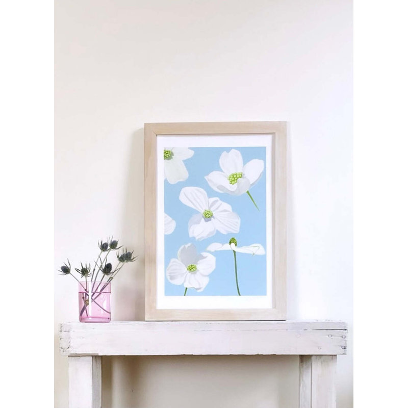 White Dogwood Blossoms Print, Pale Blue, 19" H x 13" W