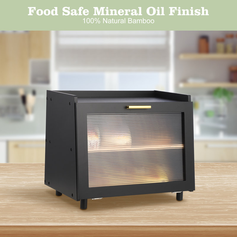 Double Layer Bread Box For Kitchen Counter, Large Capacity Bread Storage Container Bread Box, Black