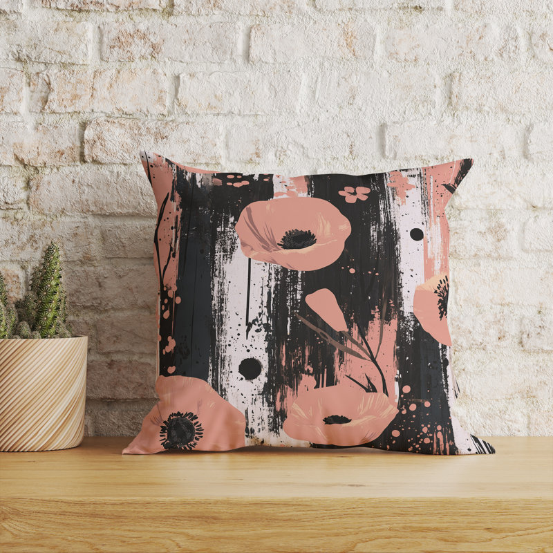 Expressionist Poppy Indoor/Outdoor 20x20, Square 20", Pink/Black