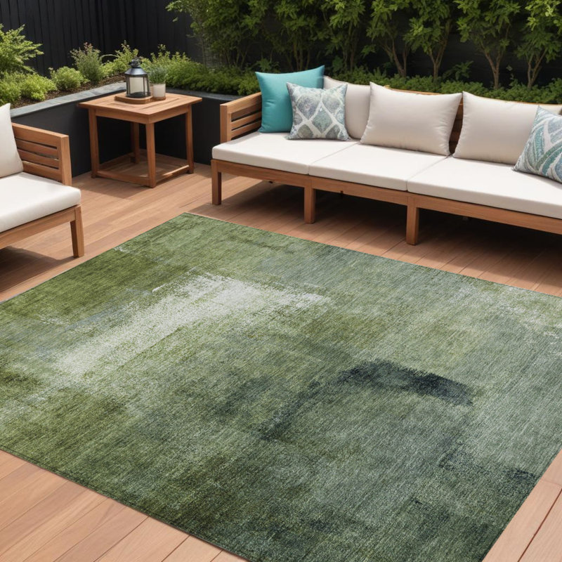 Tapis extérieur lavable abstrait vert artichaut 9 pi x 12 pi articulé