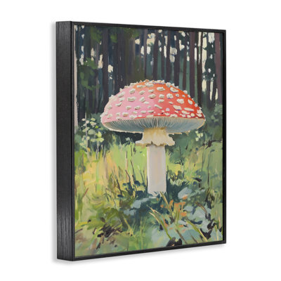 Giclée encadrée de champignon rouge dans une forêt ensoleillée, design par The Prints Vibe