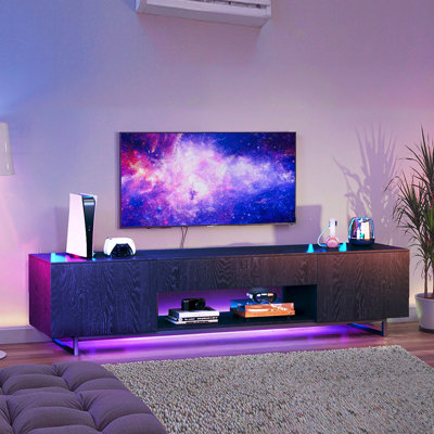 Meuble télé noir pour téléviseur de 75 po ou moins avec lumière DEL