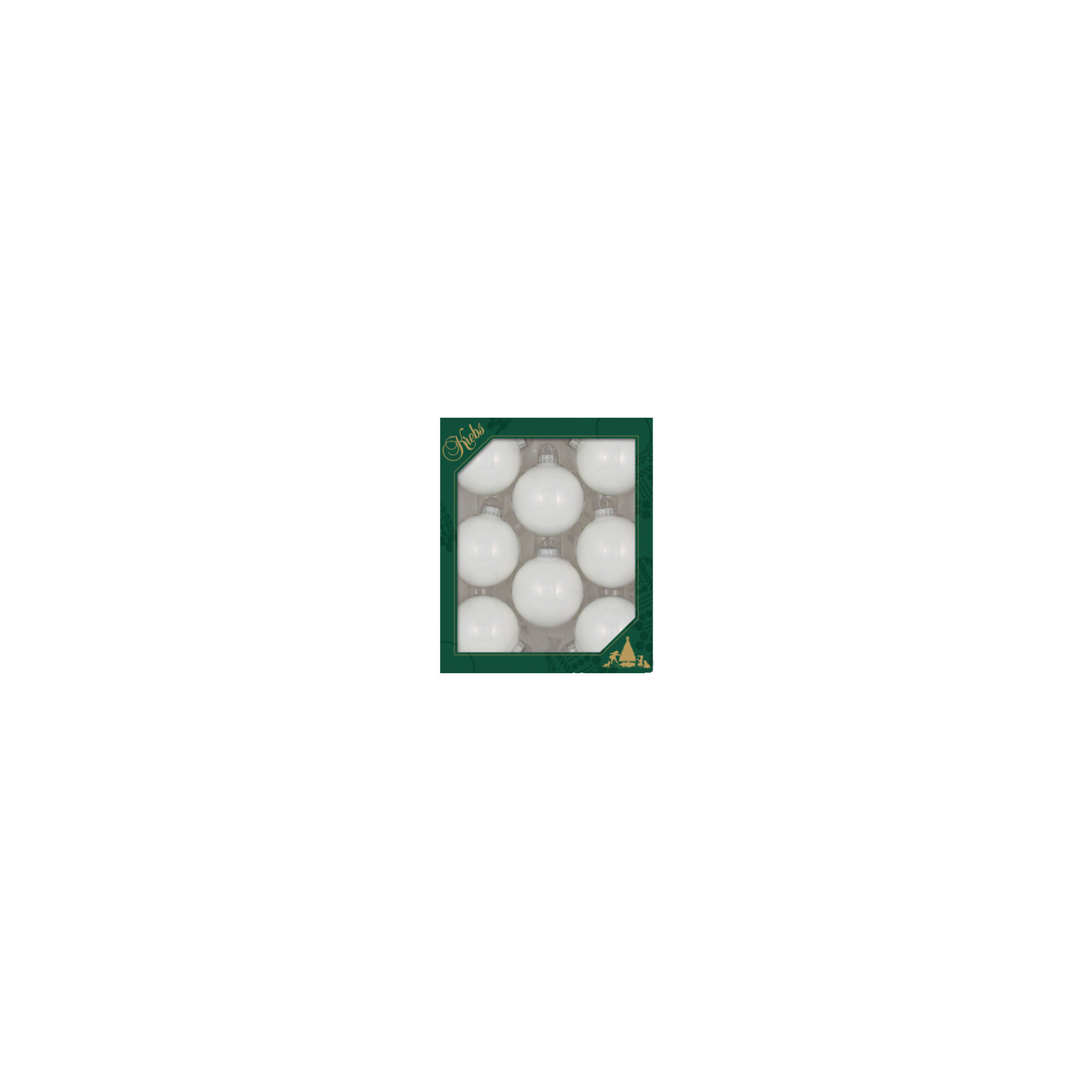 2 5/8" (67mm) Seamless Glass Ornament 8 Pieces, Decorated Designer Heirloom, Porcelain White