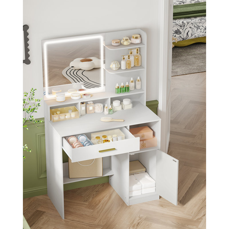 Dressing Table with Mirror, White