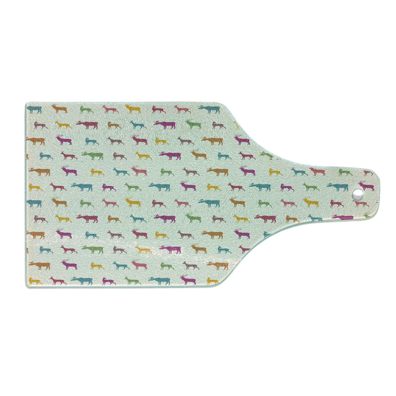 Multicolor Rectangular Tempered Glass Cutting Board with Animal Silhouettes