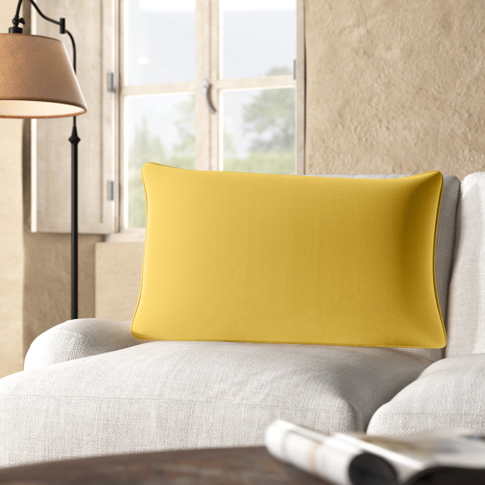 Annata 26" x 16" Sunbrella® Throw Pillow, Yellow