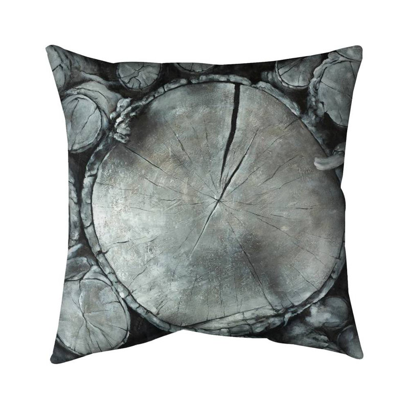 Stacked Wood Logs - Rustic Black – Outdoor Throw Pillow with Insert, Weather-Resistant