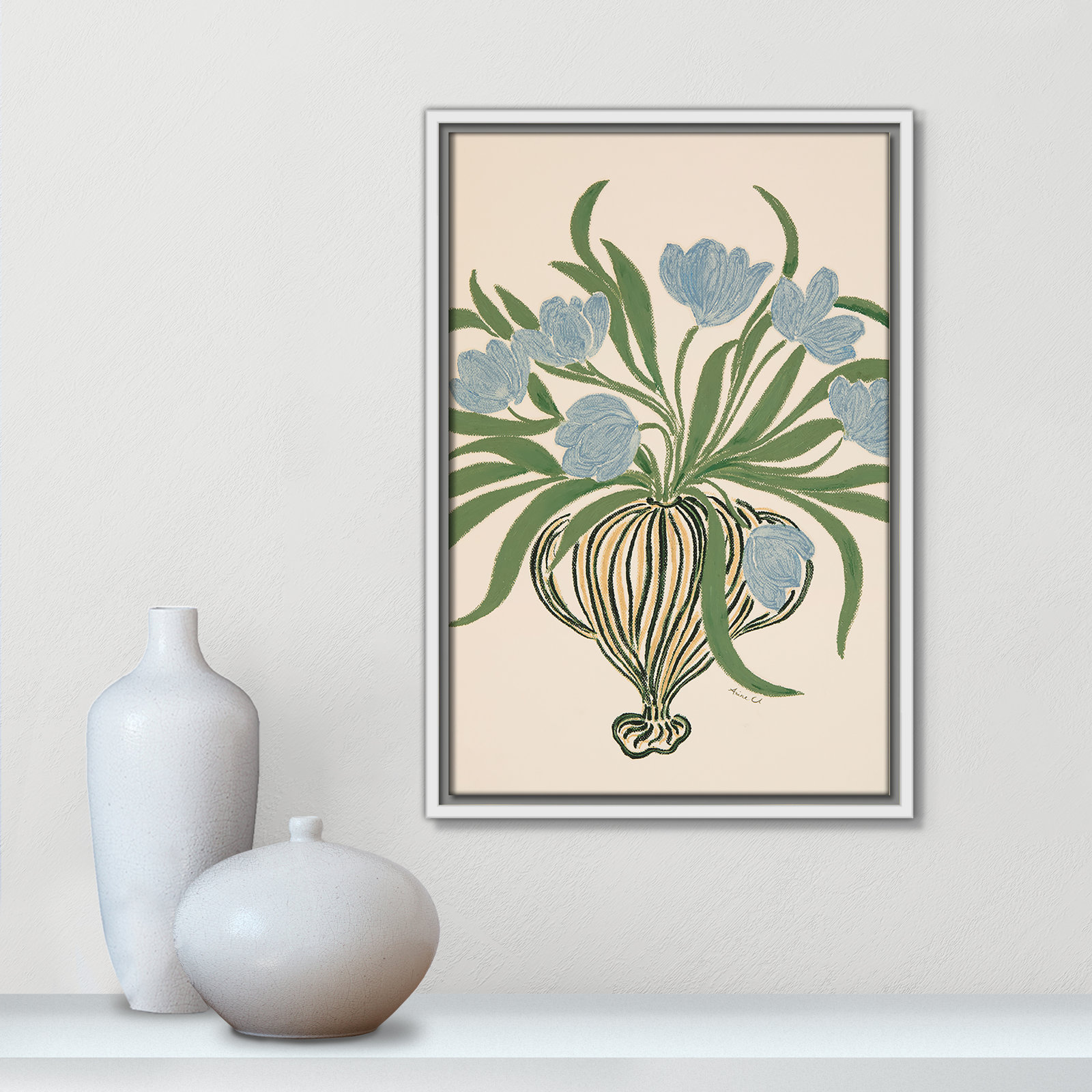 La Poire Blue Tulips Print by Camilla Bergqvist, 19.5" H x 13.5" W, White