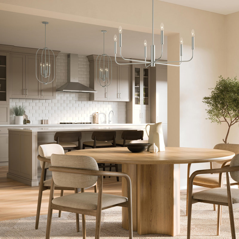 Grand lustre en nickel brossé 6 lumières Reines, Nickel brossé, 6