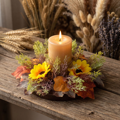 Halloween Decorations Harvests Festival Thanksgiving Sunflower Candlestick Aromatherapy Flower Wreath Desktop Table Decoration Ornament