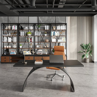 Bureau rectangulaire industriel en bois noir 71 po avec base en métal