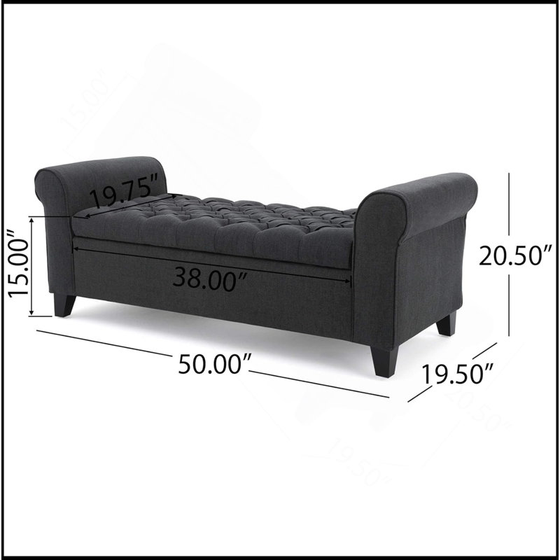 Stylish Storage Ottoman With Button Tufting And Rolled Arms, A Versatile And Elegant Addition To Any Room., Dark Gray