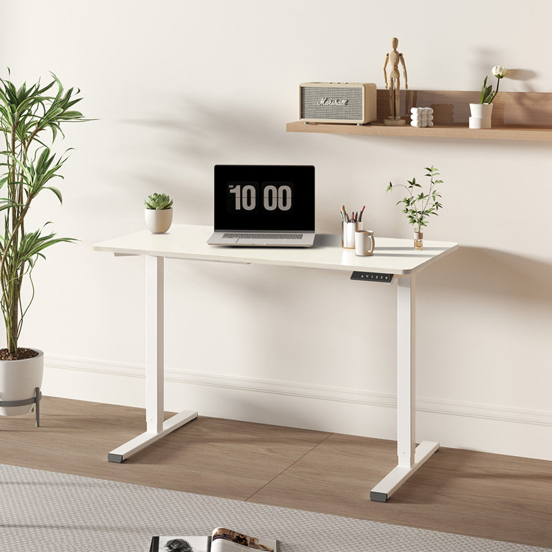 Electric Adjustable Height Standing Desk, White/White, 45.66" H x 47.24" W x 23.62" D