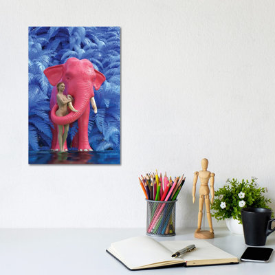 Woman Bathes A Red Elephant by Mike Kiev - Wrapped Canvas Print