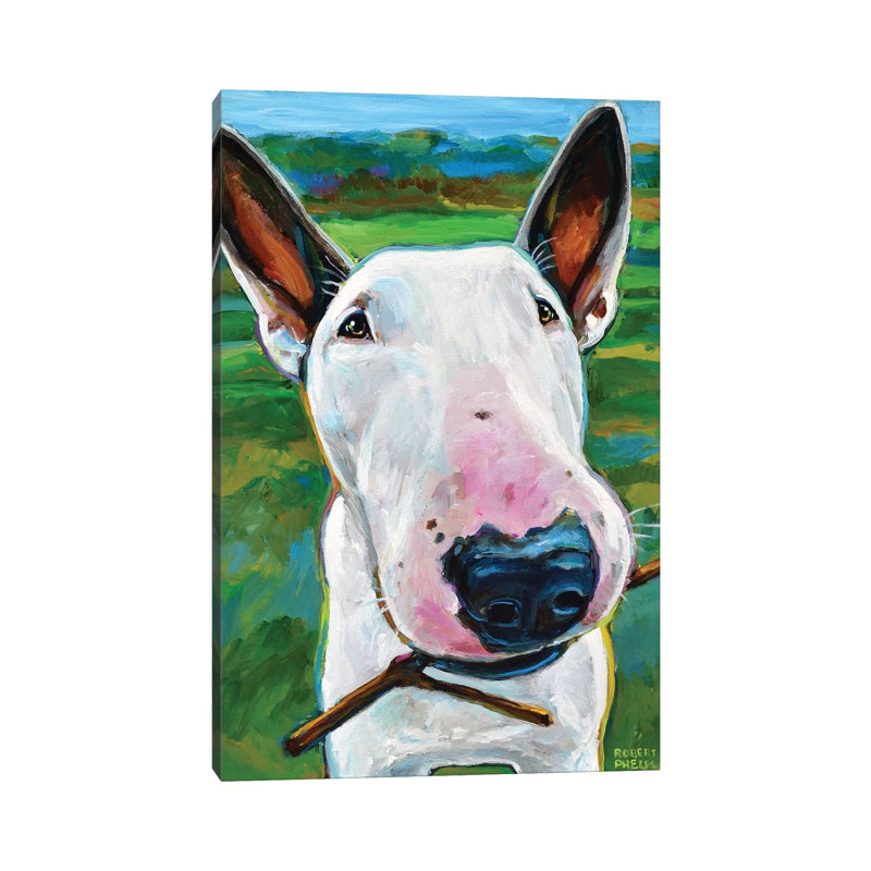 Bull Terrier With Stick by Robert Phelps - Gallery-Wrapped Canvas Giclée on Canvas, 20.32 cm H x 30.48 cm W, Canvas
