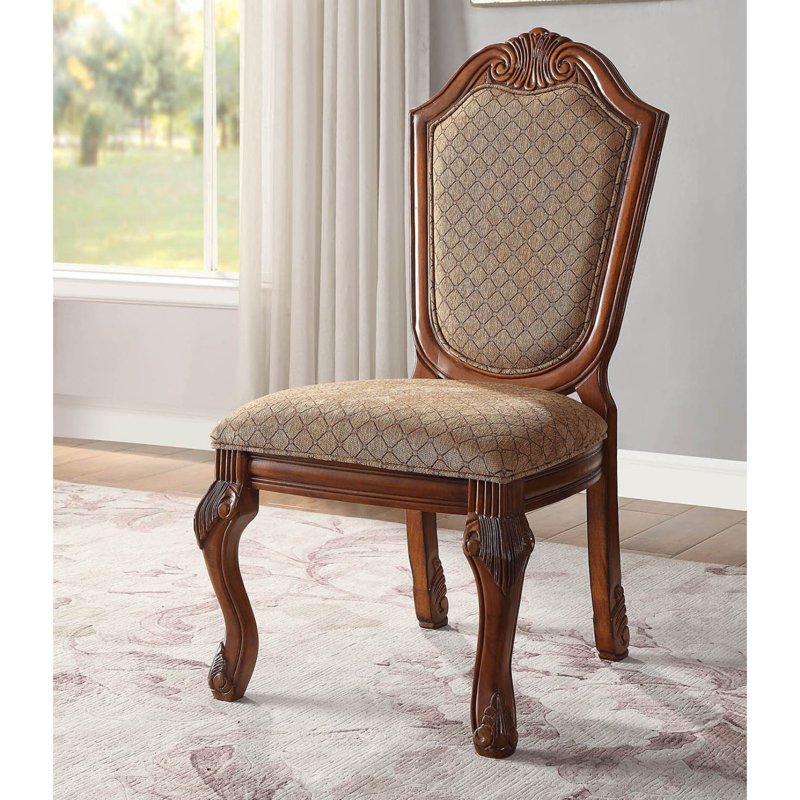 Ensemble de 2 chaises d'appoint beige et cerisier à dossier uni