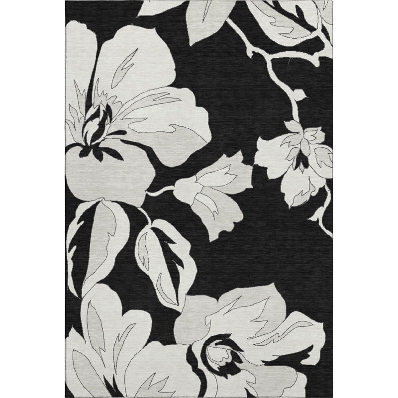Premium Machine Washable Prisco Black Rug, Rectangle 2'6" x 3'10"