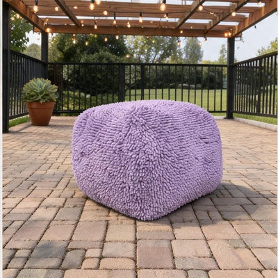 Square Pouf with Soft Chenille Microfiber Upholstery, Low-Profile Seating for Patio or Living Room