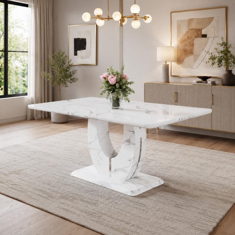Modern Faux Marble Rectangular Dining Table With Pedestal Base