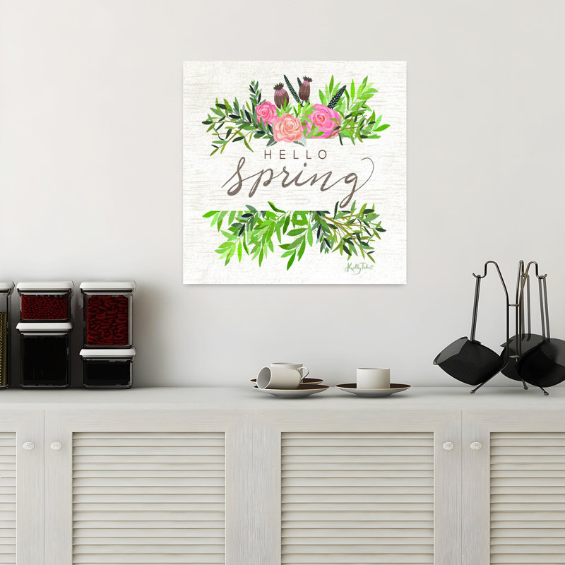 Hello Spring, art floral printanier contemporain, H 18 po x l 18 po