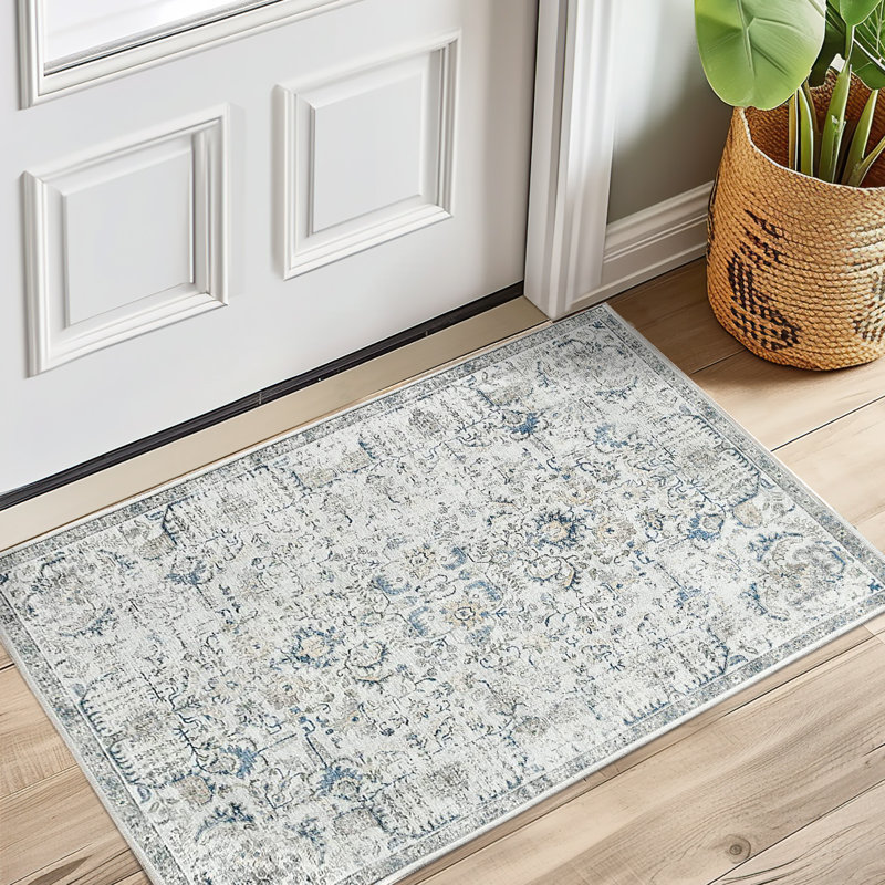 Tapis d'intérieur lavable en chenille Mashine, Blue, Rectangulaire 2 pi x 3 pi