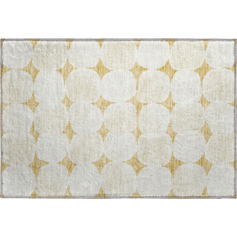 Premium Machine Washable Prisco Gold Rug, Rectangle 1'8" x 2'6"